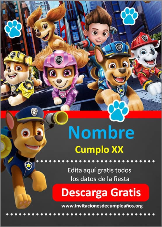 INVITACION CUMPLEAÑOS PAW PATROL PATRULLA CANINA - Kingo Cotillón